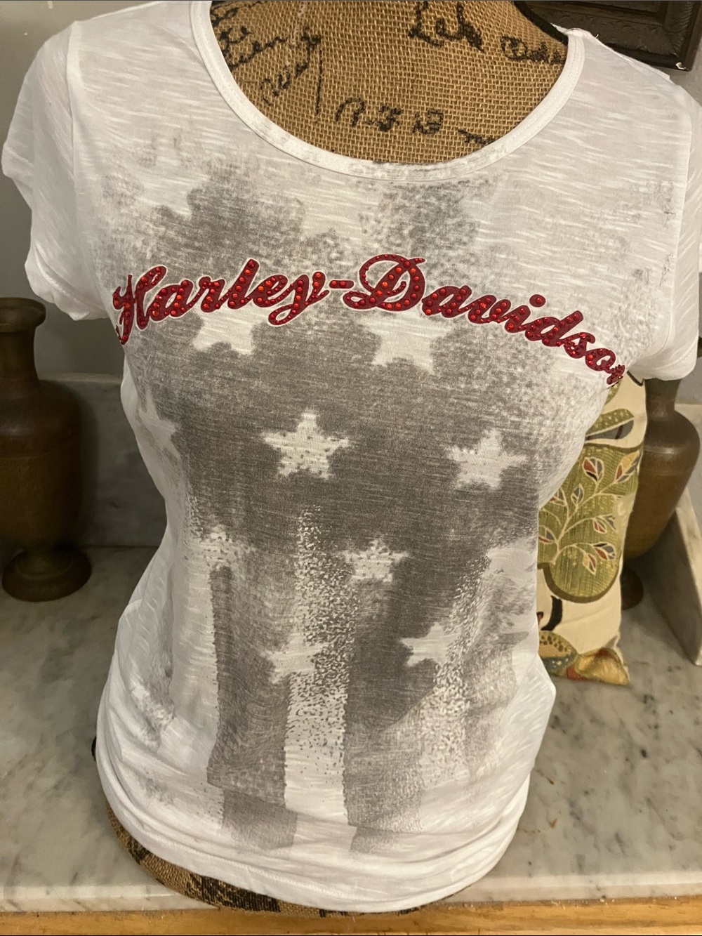 Harley-Davidson White Short-Sleeve Tee with Red Script Logo
